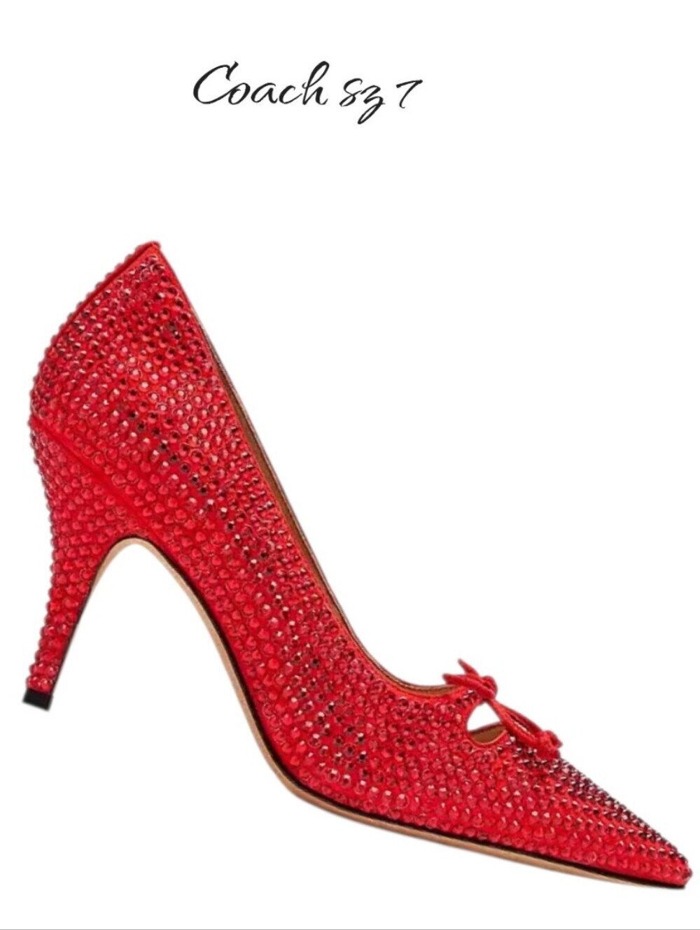 COACH Red Suede Pump With Crystals Pointed Toe Bow Stiletto Heels 7 New